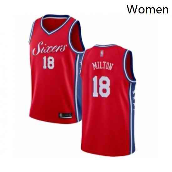 Womens Philadelphia 76ers 18 Shake Milton Swingman Red Basketball Jersey Statement Edition